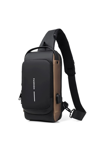 Generic Geantă crossbody Bonluo din piele ecologică negru/maro cu cod de secu...