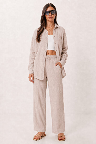 Lovelyİstanbul Oversize Muslin Shirt Pants Set Lsa0014 Stone
