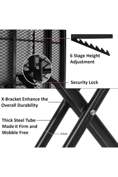 KEKE Foldable Ironing Board with Iron Rest | 110x33cm Large Surface | Adjustable Height 80cm | Premium Black Steel X-Frame | Anti-Slip Rubber Feet | Matte Black Cover