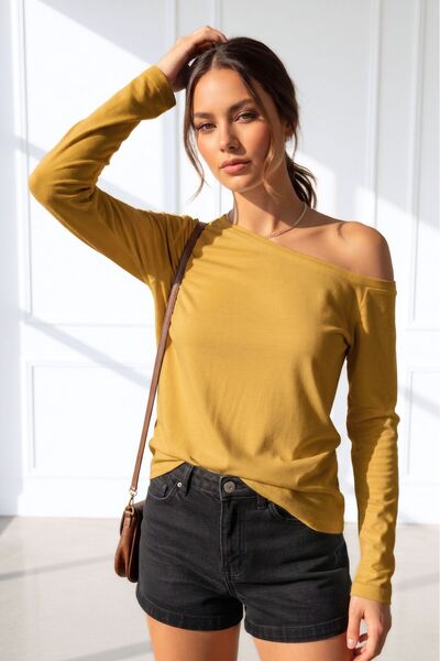 Mood Lab Tricou cu mânecă lungă, cu dungi alb-negru, pentru femei, cu umeri g...