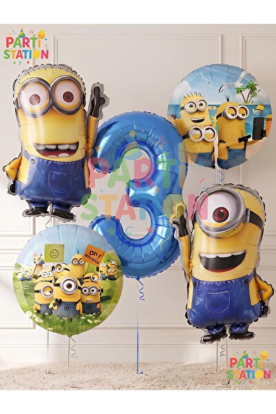 Parti Station Minions Balloon Set 5 Pieces 3 Years Old Minion Kevin and Minio...