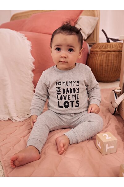 Tinymuyt طقم ملابس أطفال/رضع من قطعتين مطبوع من القطن الممشط باللون الرمادي ا...