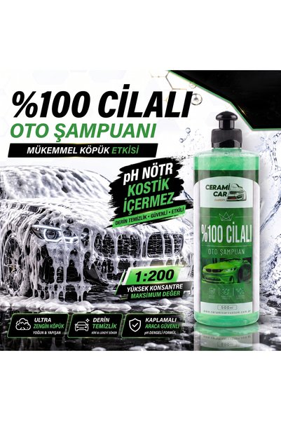 Ceramicar Custom %100 Cilalı Konsantre - pH Nötr - Oto Şampuanı 500 ml - Müke...