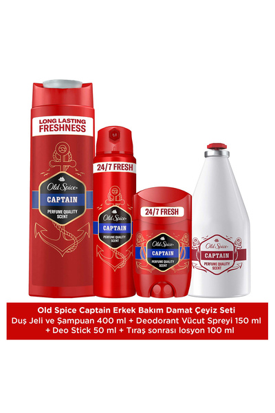 Old Spice Captain Erkek Bakım Damat Çeyiz Seti 50 ml Stick, 150 ml Sprey, 400...