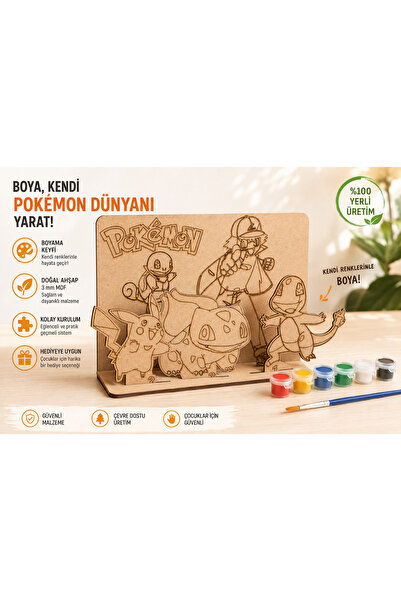 EDKZEKA Sevimli Canavarlar 2 Temalı Ahşap Boyama Seti – 3D Geçmeli MDF Dekor,...