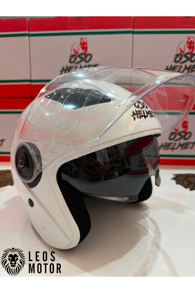 LEOS MOTOR -OSO HELMET-YARIM KASK-GÜNEŞ GÖZLÜKLÜ-BEYAZ-