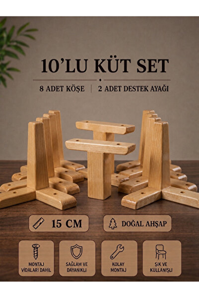 LEGORA WOOD DESIGN 15 cm Lemn brut Nuc deschis Set de 10 picioare pentru mobi...