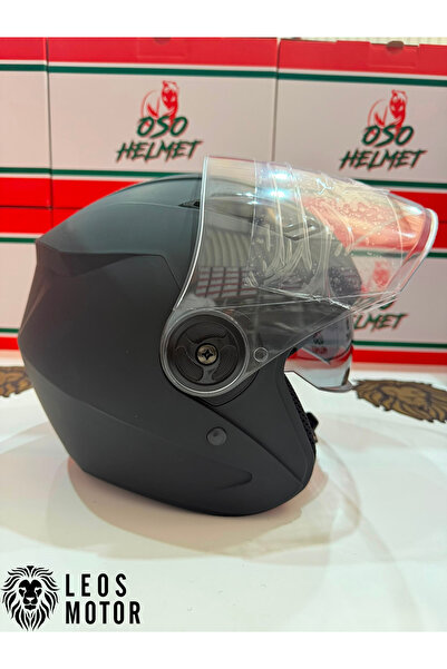 LEOS MOTOR -OSO HELMET - YARIM KASK - GÜNEŞ GÖZLÜKLÜ MAT SİYAH-