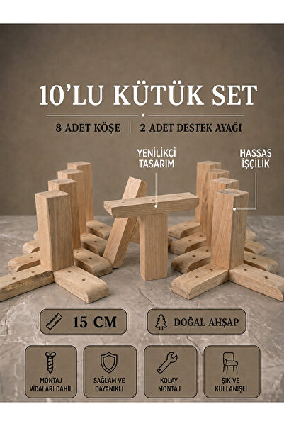 LEGORA WOOD DESIGN 15 Cm Ham Kütük Ahşap Mobilya Ayakları 10'lu Set Köşe Ayak...