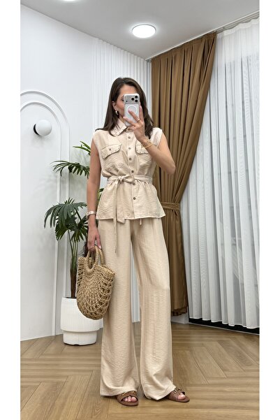 R-Style Linen Stone Detailed Suit