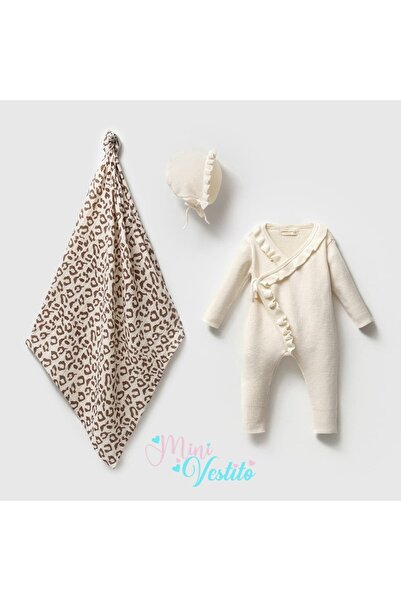 MiniVestito Double-Breasted Ruffled Knitwear Jumpsuit, Leopard Pattern Muslin...