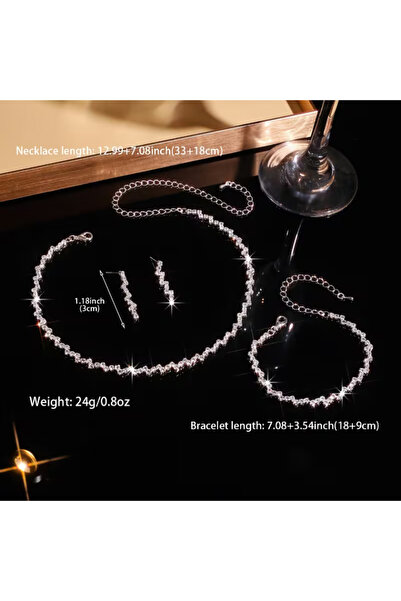 Generic Brand Shiny Silver Wave Shape Rhinestone Jewelry Set for Women, 3 Pie...