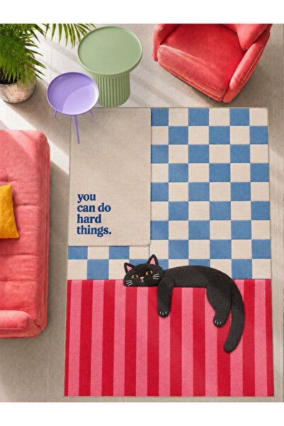 Rugs Modern Halı AURA Renkli Siyah Kedili Modern Dokuma Taban Dekoratif Halı ...