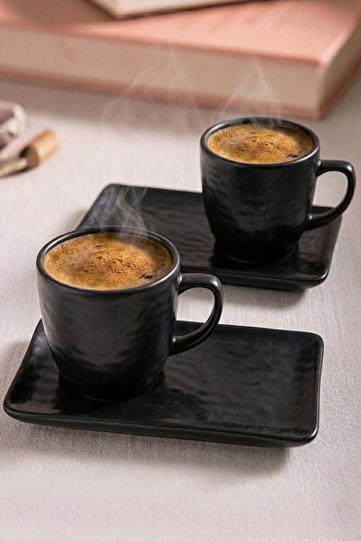 Rivaİstanbul Matte Black Natural Stone Coffee Presentation Set for 2 People -...