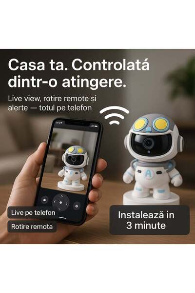 OEM Cameră Supraveghere Robot WiFi 1080P, Rotire 360°/90°, Night Vision, Audi...