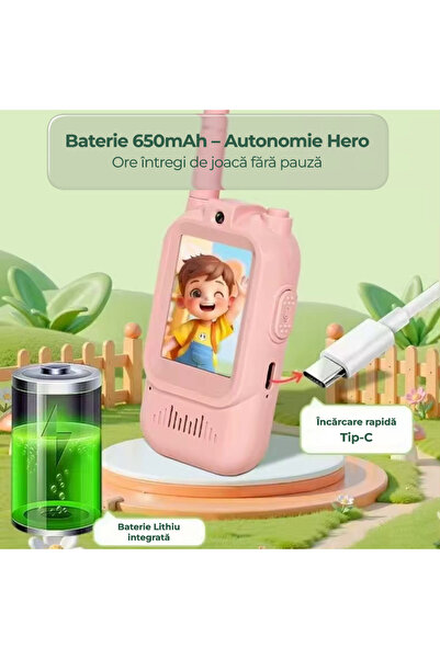 OEM Walkie-Talkie video pentru copii, set 2 stații, apel video Wi-Fi, ecran HD 2.0", rază 200m