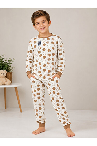 Uğur bebe Mini World %100 Cotton Boys' Pajama Set Camel Color Big Smile Patte...