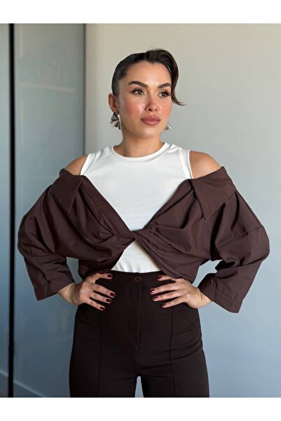 ROUPAS COLLECTİON Düşük Omuz Poplin Bluz