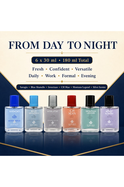 Woody Sence Modern Gentleman Men's Perfume Gift Set, 6 x 30 ml, Day to Night Collection