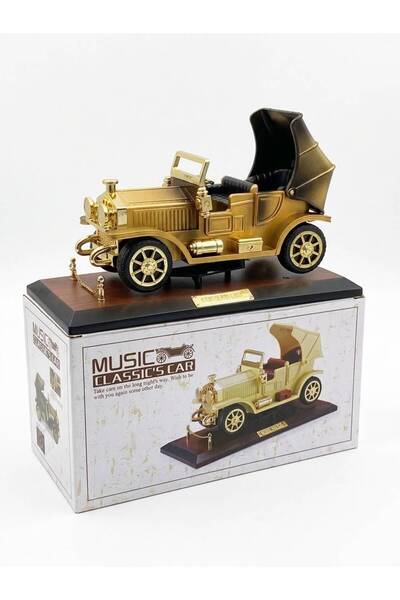 İmza Çiçek & Hediye Nostaljik Klasik Araba Tasarımlı Kurmalı Müzik Kutusu (Gold Renk) Ev Ofis Hediyelik