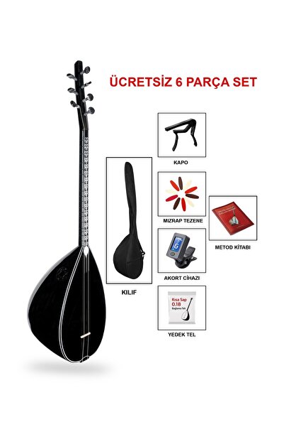 istanbul müzik tedarik Jak Girişli Siyah İnci Kısa Sap El Yapımı Bağlama Seti