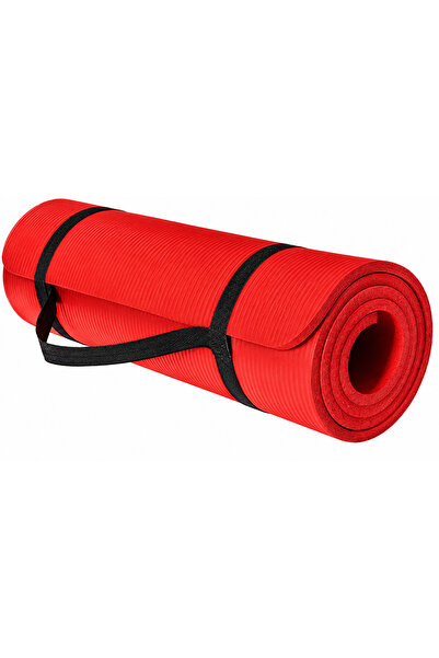 Generic Brand Rolled Red Yoga Mat with Black Straps Lightweight Durable Custo...