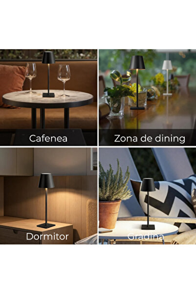 OEM Lampă de masă LED reîncărcabilă, touch, 3 temperaturi de culoare, reglabilă, USB, 38 cm - Negru