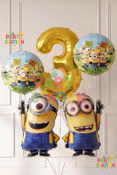 Parti Station Minions Balloon Set 5 Pieces 3 Years Old Minion Kevin and Minio...