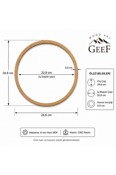 Geef Wood Art Ham Mdf Vidasız 5 Adet Kasnak Seti 24,6 cm(0.9cm En )