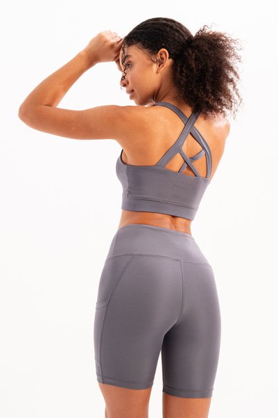 JUSTEVER Lightly Supported, Removable Padded Bra with Back Detail, Smoked Women's Sports Bra - Surge