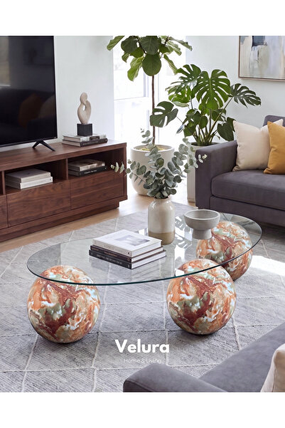 Velura Home & Living Küre Orta Sehpa - Mars Mermer - Fasulye Şeffaf