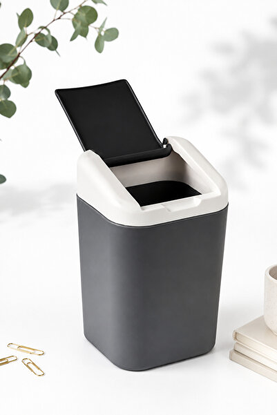 AUTO EMPIRE Compact Office Waste Bin with Lid, Modern Design, 1.5 L, Grey-Whi...