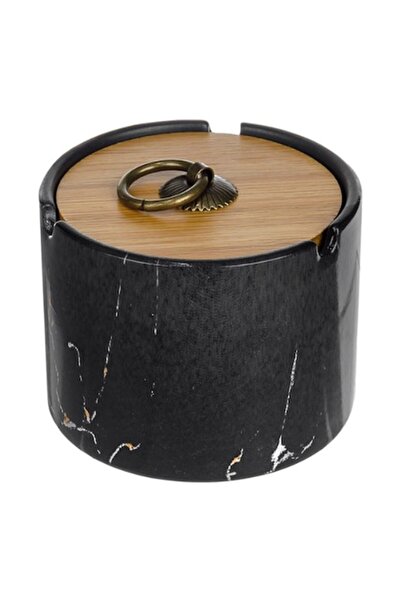 YUPY ® Scrumieră cilindrică, model ceramic cu aspect de marmură neagră, cu ca...