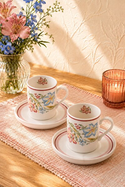 tabakevi Tabak Evi Porcelain Süsen Coffee Cup Set 90Cc 4 Pieces for 2 People