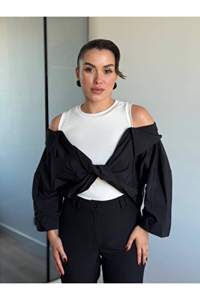 ROUPAS COLLECTİON Düşük Omuz Poplin Bluz