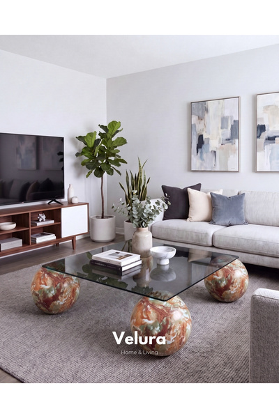 Velura Home & Living Küre Orta Sehpa - Mars Mermer - Kare Füme