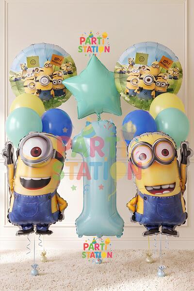 Parti Station Minions Balloon Set 12 Pieces 1 Year Old Minion Kevin and Minio...