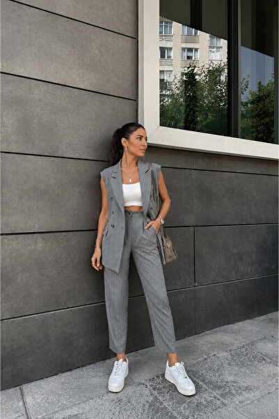 modayaselam Atlas Fabric Striped Top and Bottom Set