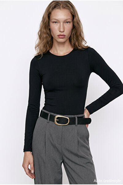 Quzu Crew Neck Basic Bodysuit Black