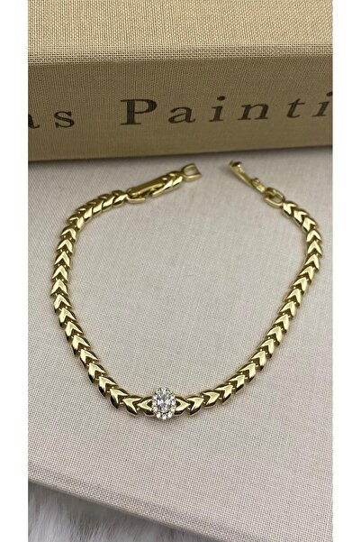 Hedef Bijuteri 14K Xuping Gold Renk Ortası Oval Zirkon Taşlı Balık Sırtı Kord...