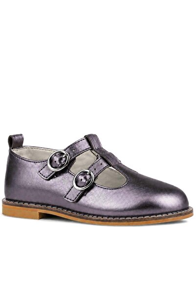 Rakerplus Genuine Leather Shiny Platinum Buckle Girls' T-Bar Ballerina Shoes
