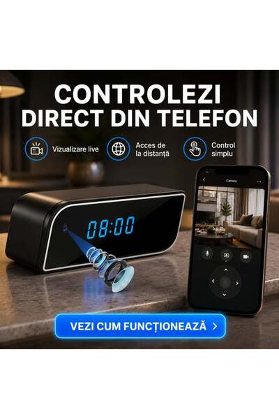 OEM Bedside Alarm Clock with WiFi Camera Full HD 1080p, Mobile App (RO-V04)