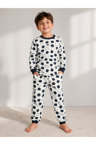 Uğur bebe Mini World %100 Cotton Boys' Pajama Set Dark Green Big Smile Patter...