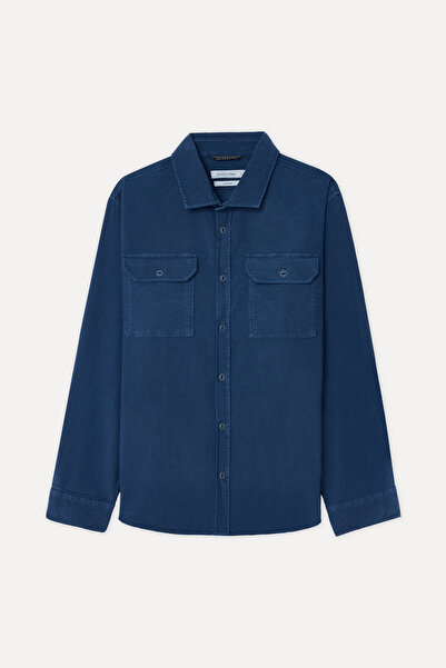Mudo Men's Navy Blue Comfort Fit Double Pocket Long Sleeve Shirt
