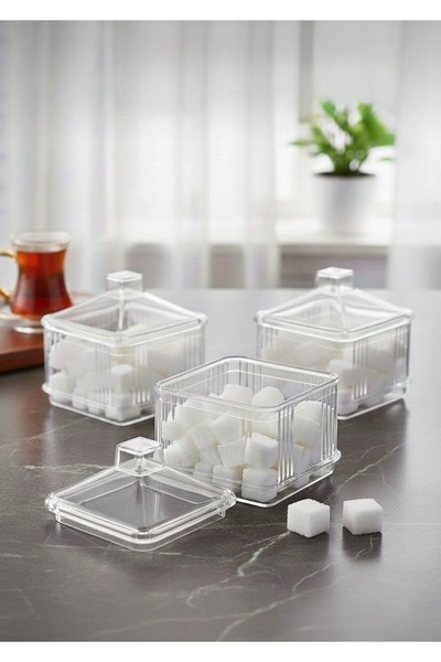 Cazoria Acrylic 3-Piece Square Storage Container Set, Sugar Bowl and Breakfas...