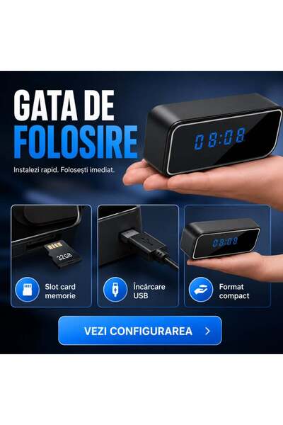 OEM Bedside Alarm Clock with WiFi Camera Full HD 1080p, Mobile App (RO-V03)