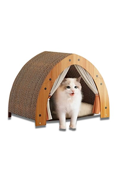 Teno Casă de joacă curbată pentru pisici cu accesorii, maro deschis, 60 x 40 ...
