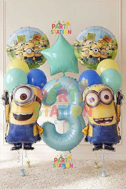 Parti Station Minions Balloon Set 12 Pieces 3 Years Old Minion Kevin and Mini...