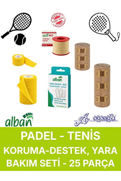 Ağaoğlu Padel & Tenis Sporcu Koruma ve Bakım Seti 25li – Kobandaj, Elastik Ba...