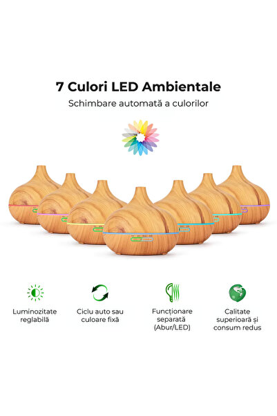 OEM Difuzor aromaterapie cu ultrasunete 400 ml, telecomandă, 7 culori LED, silențios, oprire automată